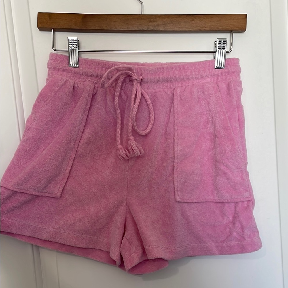 Black Tape_ Pink Athletic Shorts with Drawstring Waistband